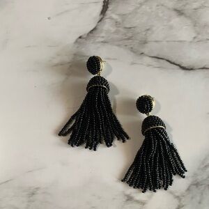 Black Beaded Tassel Earrings